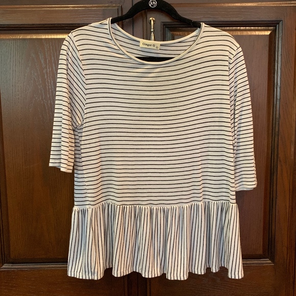 Ginger G Tops - Ginger G Striped Peplum Top Sz L